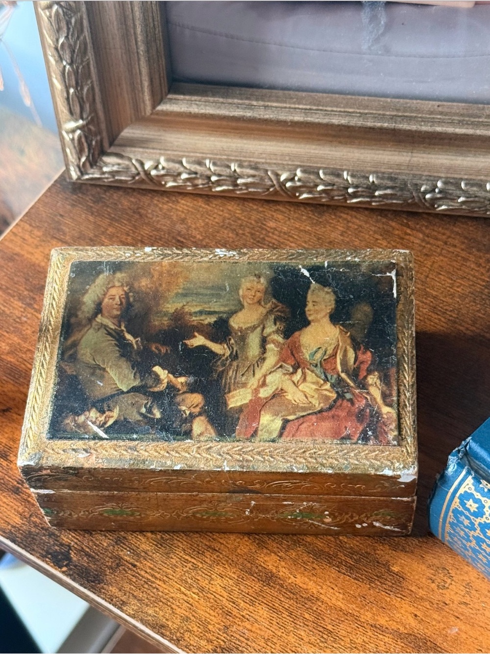 Vintage Florentine-Style Decorative Jewelry Box in Gold and Brown